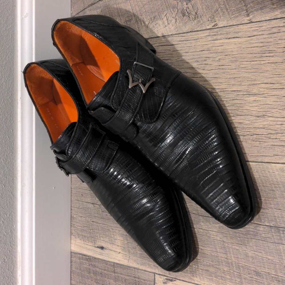 Mezlan Platinum "Athens" Black Monk Strap Lizard Shoes 11M